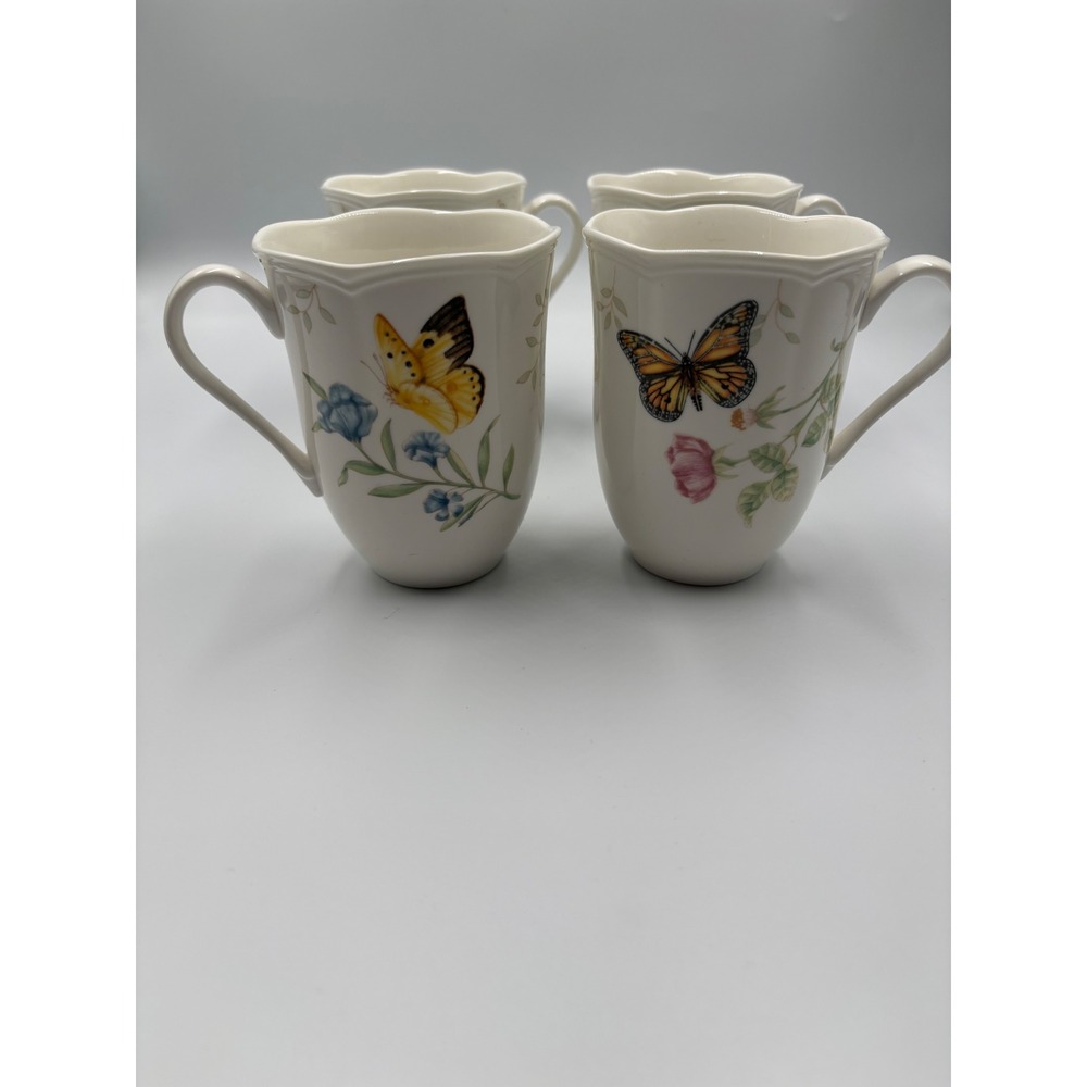 Lenox Swallowtail Butterfly Mugs Set of 4 Porcelain Floral Coffee cup